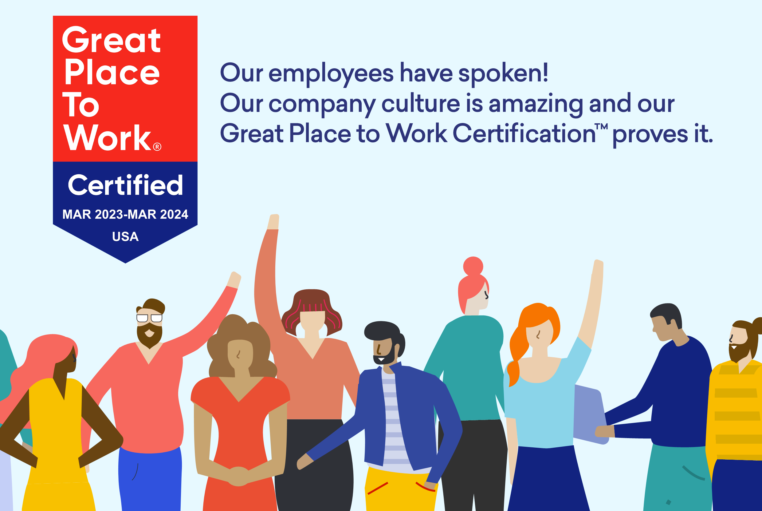Great place to work graphic. Illustrated peopel celebrating